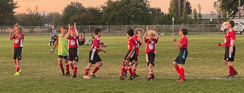 Courtesy photo 
The Timbers 2013 Boys White soccer team celebrates after a recent 11-0 win over the Spokane Sounders SJPB13/14 North Urlacher. Goals were scored by: Sullivan O'Dowd - 2 unassisted goals, Maverick Sargent - 3 unassisted goals, Vance Corbeill - 3 goals scored (two of which were assisted by O'Dowd), Brody Brennan - 3 goals scored (two unassisted and one assisted by O'Dowd). Sterling Tate and Shane Staeheli teamed in goal for the shutout.