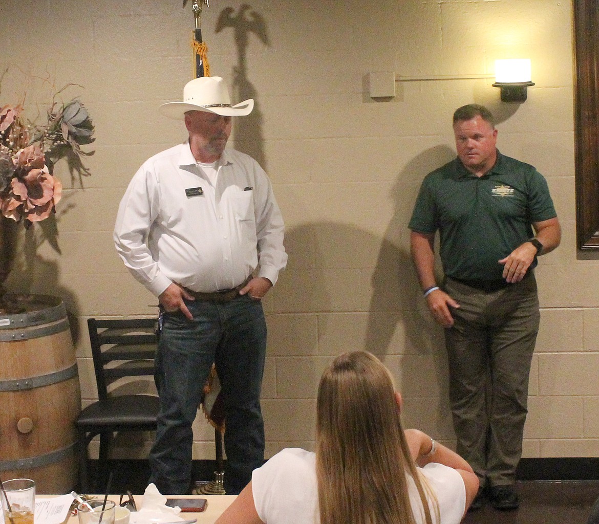 Grant County Sheriff’s candidates Joe Harris, left, and Joey Kriete, right, answer questions at an August question and answer session.