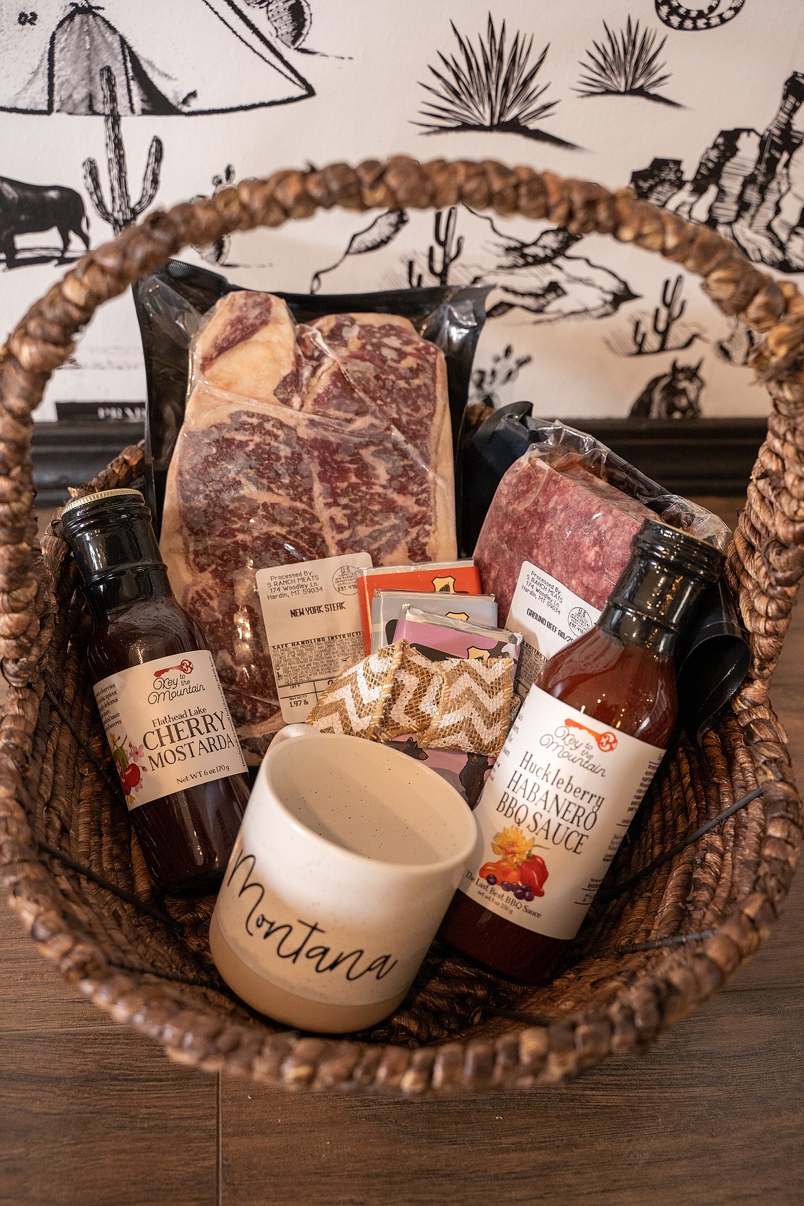 A basket full of meats, sweets and sauces sold at The Rancher’s Daughter in Kalispell