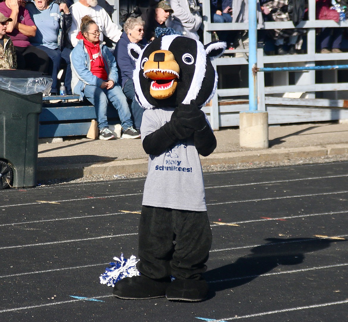 Buddy the Badger in training helps out the cheer team at the playoff game on Oct. 29.