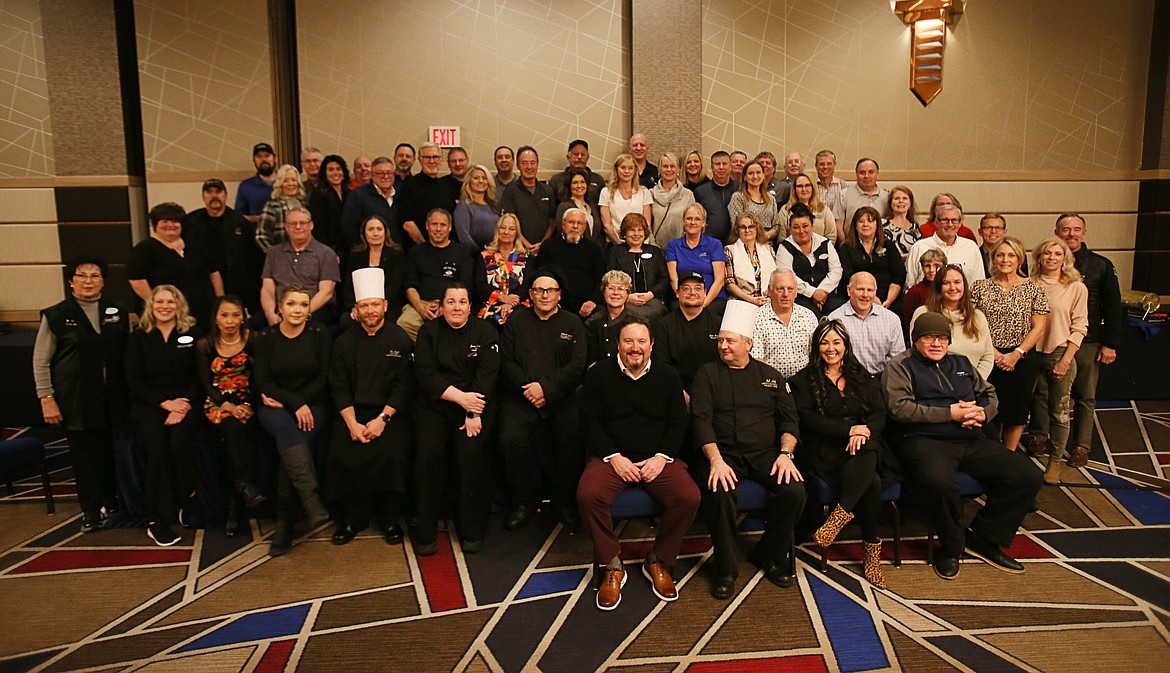 Employees of Hagadone Hospitality were recognized for their service Wednesday during the After Five Luncheon in The Coeur d'Alene Resort. Pictured are employees who have worked for Hagadone Hospitality for 20 years or more.