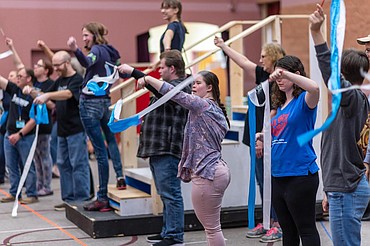 Elsa and her Snow Chorus rehearse "Let it Go" for CDA ACT's production of "Frozen, Jr." The show continues on the Kroc Center Theater stage at 7:30 tonight and 2 p.m. Saturday.