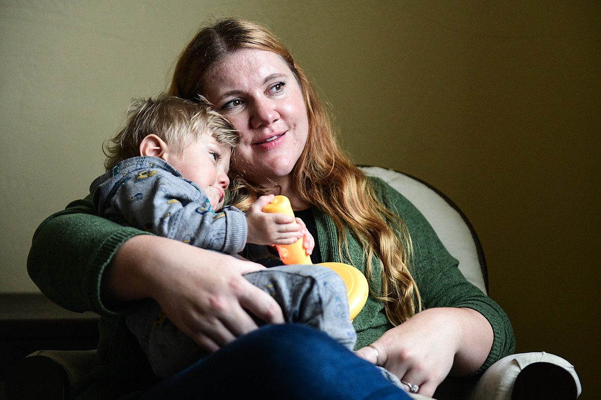 Breanna Villanueva holds her son Rocky at their home in Kalispell on Wednesday, Nov. 2. (Casey Kreider/Daily Inter Lake)