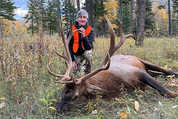 Schafer VandeVoort, 13, with his first elk that was harvested Oct. 29 in Region 1. (FWP photo)