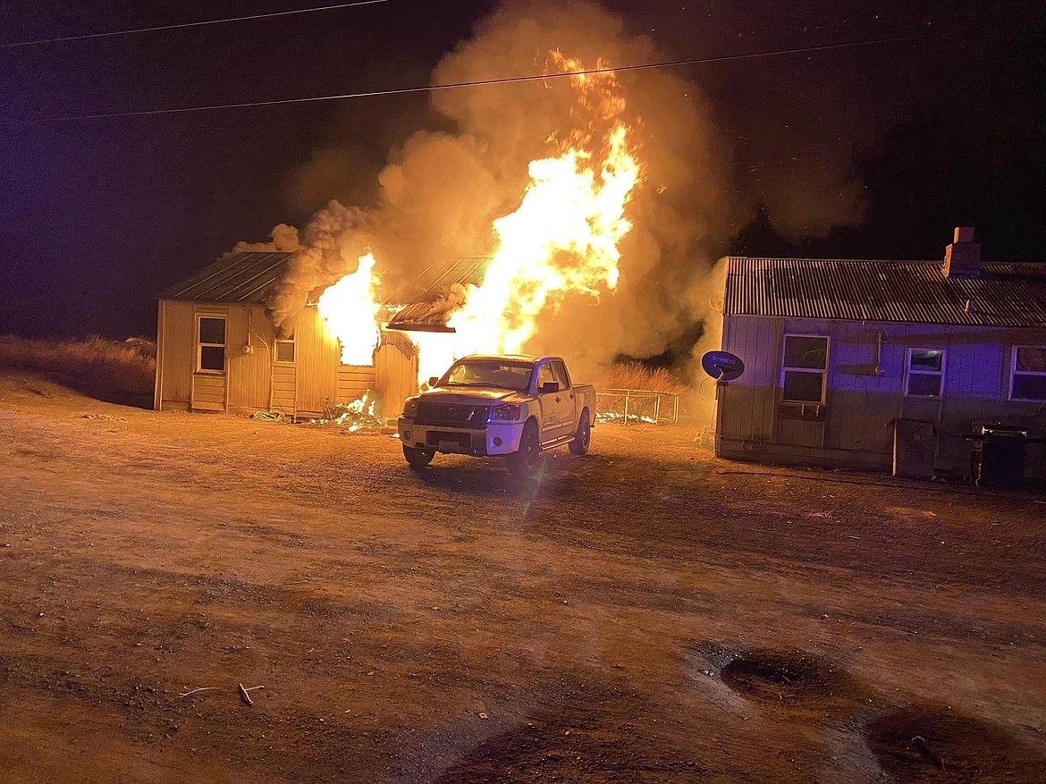 A late-night fire destroyed two residences Saturday near Othello. A cause for the duplex fire has not been determined yet.