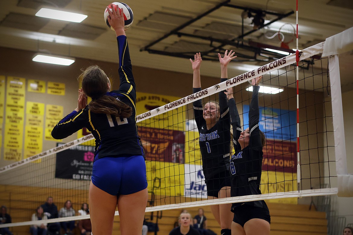 Blakely Lakko attacks the Bigfork defense during action at the Western B Divisional Tournament in Florence Friday. (Jeremy Weber/Bigfork Eagle)