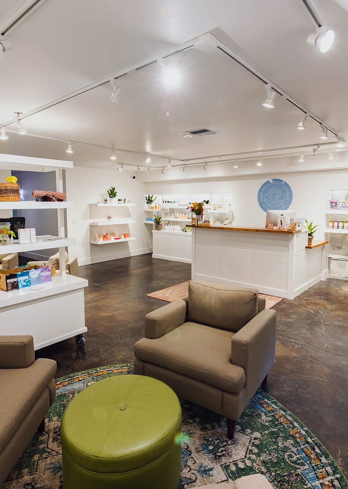 A lounge area and the front counter at Vibe Wellness Lounge below the Toggery on Central Avenue. (Photo provided)