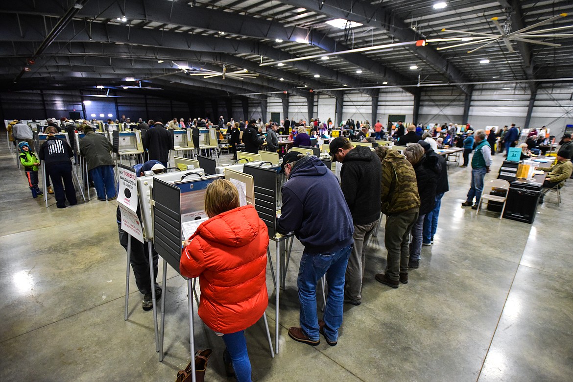 Voters cast their ballots at the Trade Center at the Flathead County Fairgrounds on Tuesday, Nov. 8. (Casey Kreider/Daily Inter Lake)