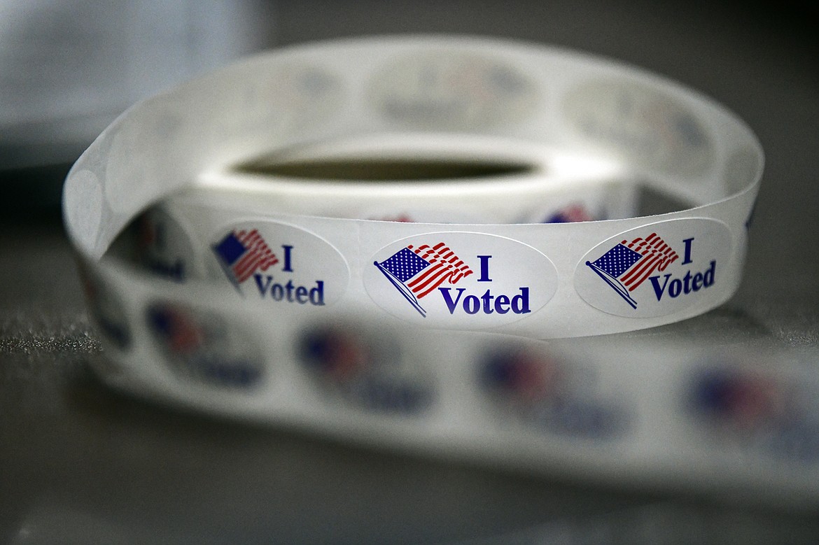 A roll of "I Voted" stickers at the Trade Center at the Flathead County Fairgrounds on Tuesday, Nov. 8. (Casey Kreider/Daily Inter Lake)