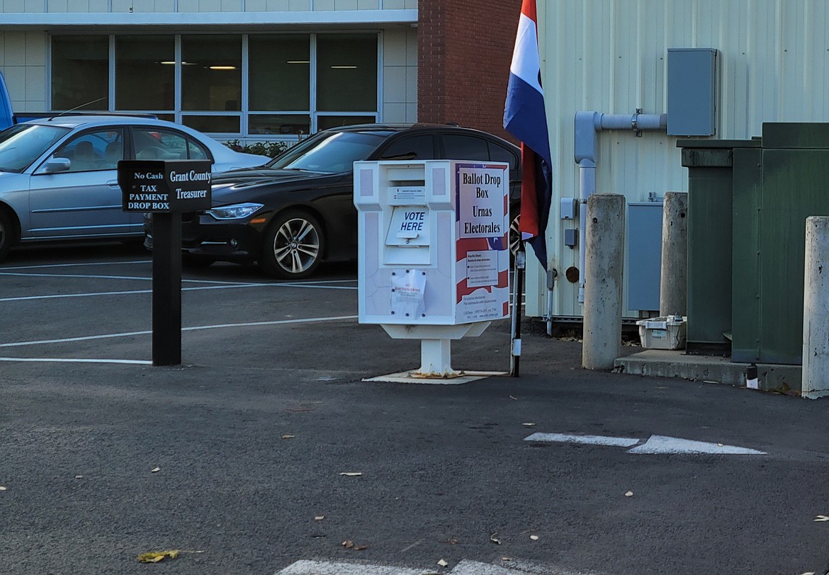 The ballot dropoff box at the Grant County Courthouse was busy Tuesday afternoon as voters dropped off their ballots to select a new county commissioner, sheriff and other officials.