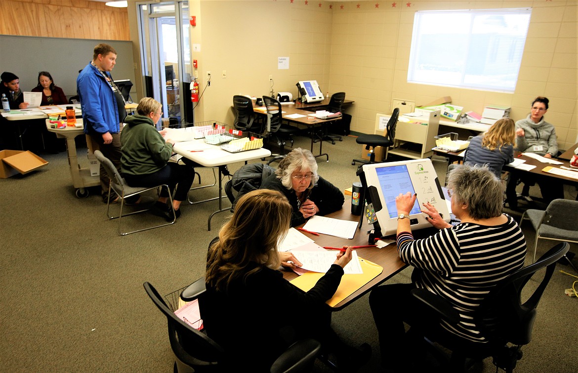 Kootenai County Elections Department staff and volunteers go over ballots so they can be properly processed and tallied on Wednesday at the Elections Department in Coeur d'Alene.