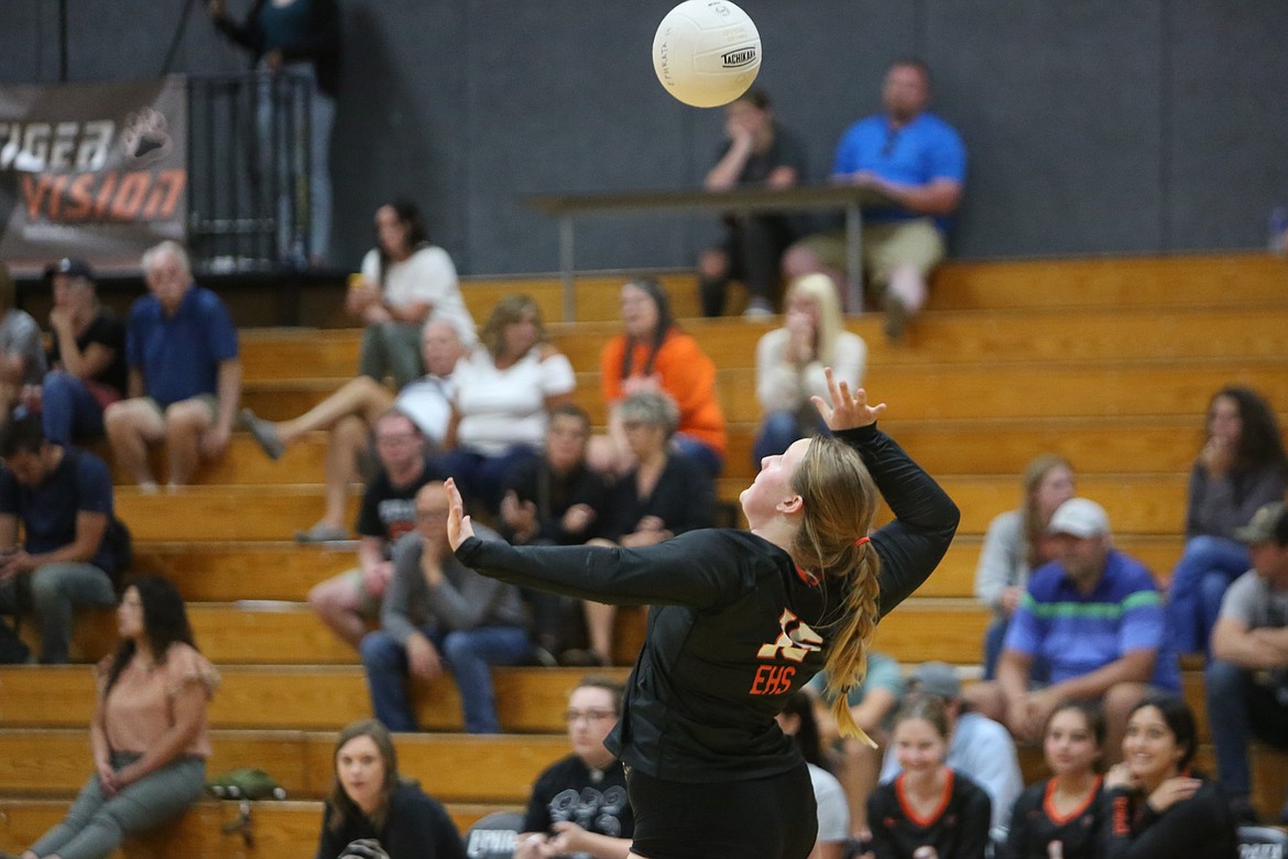 Ephrata junior Molly Evenson serves the ball against Cascade (Leavenworth) in the Tigers’ season opener on Sept. 6.