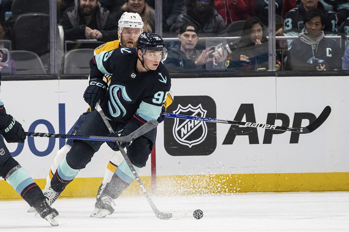 Seattle Kraken left wing Andre Burakovsky was one of four Kraken players to score a goal in their 5-1 win over Nashville on Tuesday, giving them their fifth-straight win.