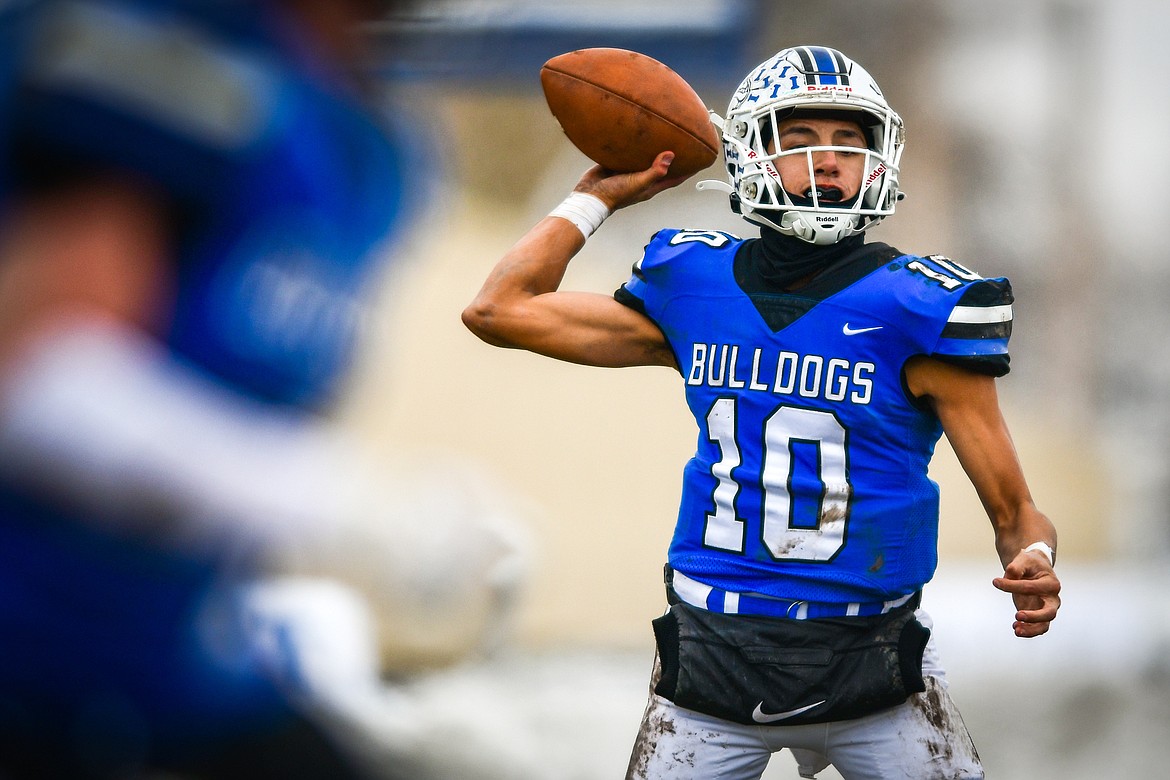 Mission quarterback Kellen McClure (10) passes in the second quarter against Fairview at St. Ignatius High School on Saturday, Nov. 12. (Casey Kreider/Daily Inter Lake)