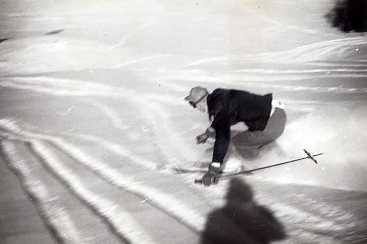 Fritz Holz is pictured skiing the Pine Street Hill in the winter of 1952.