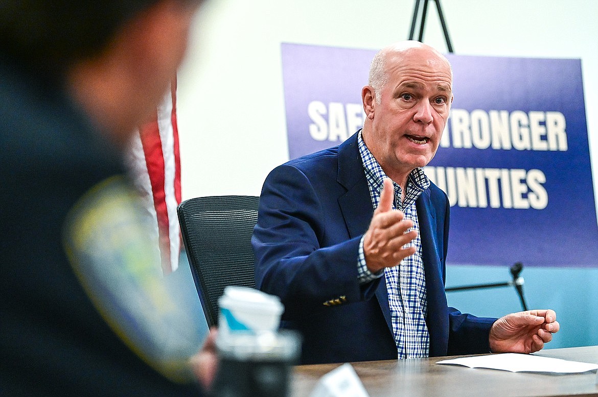 Gov. Greg Gianforte speaks during a public safety roundtable discussion at the Kalispell Senior Center on Thursday, Sept. 15. (Casey Kreider/Daily Inter Lake)