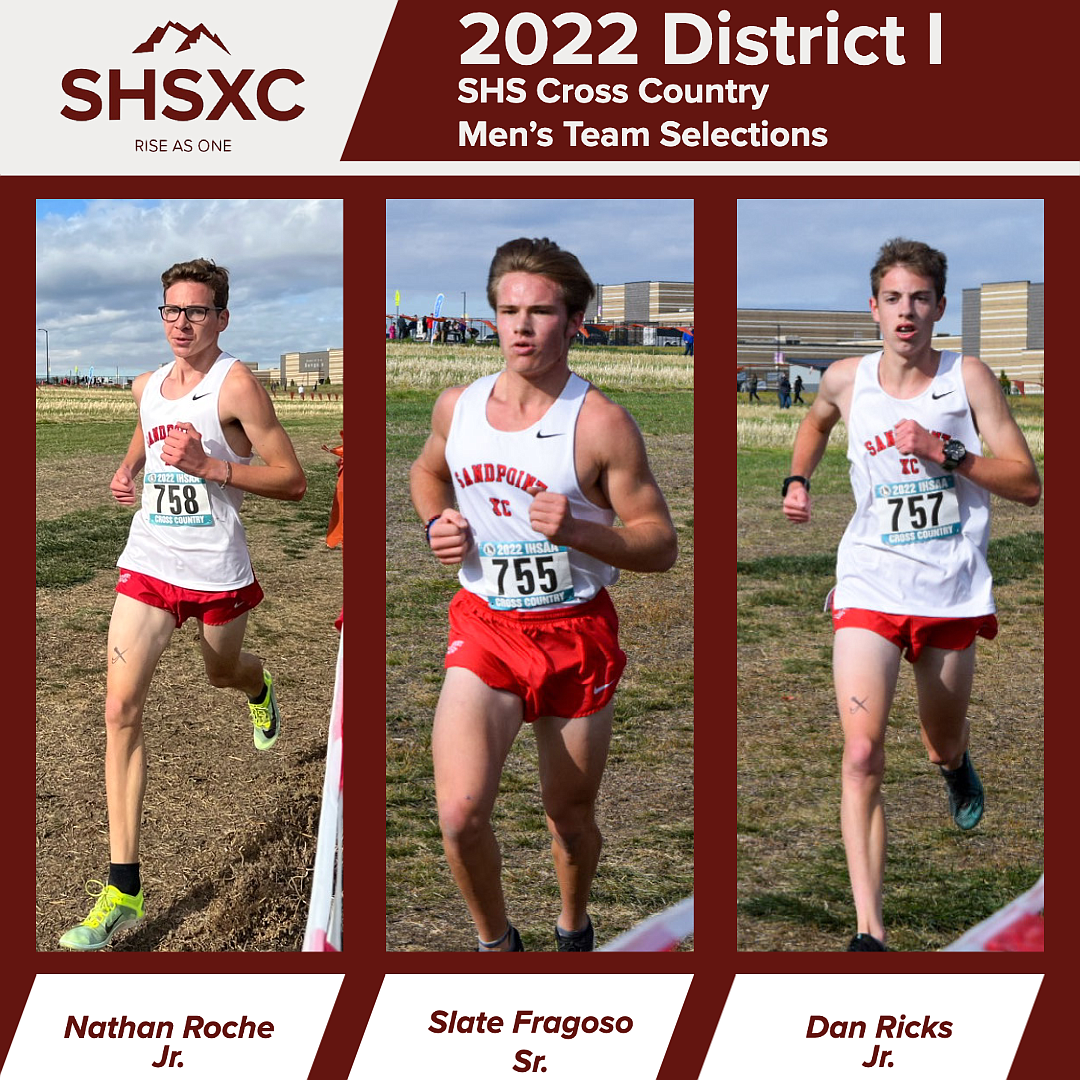 Sandpoint senior Slate Fragoso, and juniors Nathan Roche and Daniel Ricks named to the District I all-league cross country team
