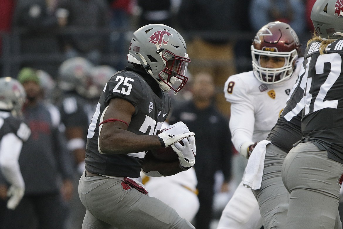 Washington State running back Nakia Watson (25) has rushed for 282 yards and four touchdowns over the previous two weeks, the best two-game stretch of the redshirt junior’s collegiate career.