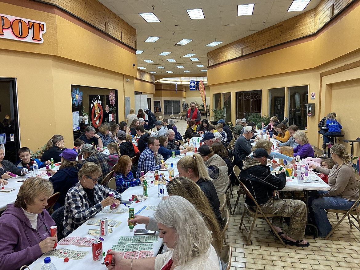 Crowds pack the venue at a past Turkey Bingo game. The games, which are being held at a Farmhouse banquet room in Ponderay, raise funds for the Lions annual Toys for Tots campaign which helps all in the community have a merry Christmas.