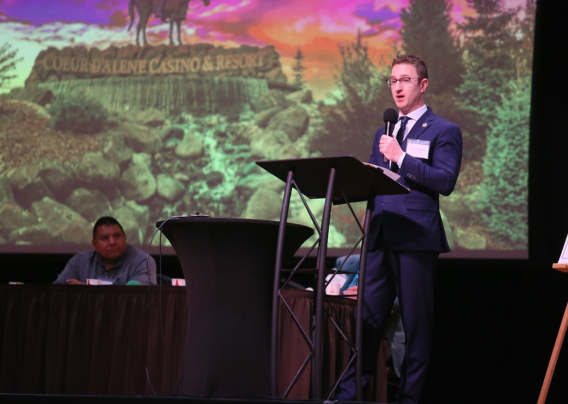 U.S. Attorney for the District of Idaho Josh Hurwit addresses the audience during the United Against Hate event Thursday in the Coeur d'Alene Casino.