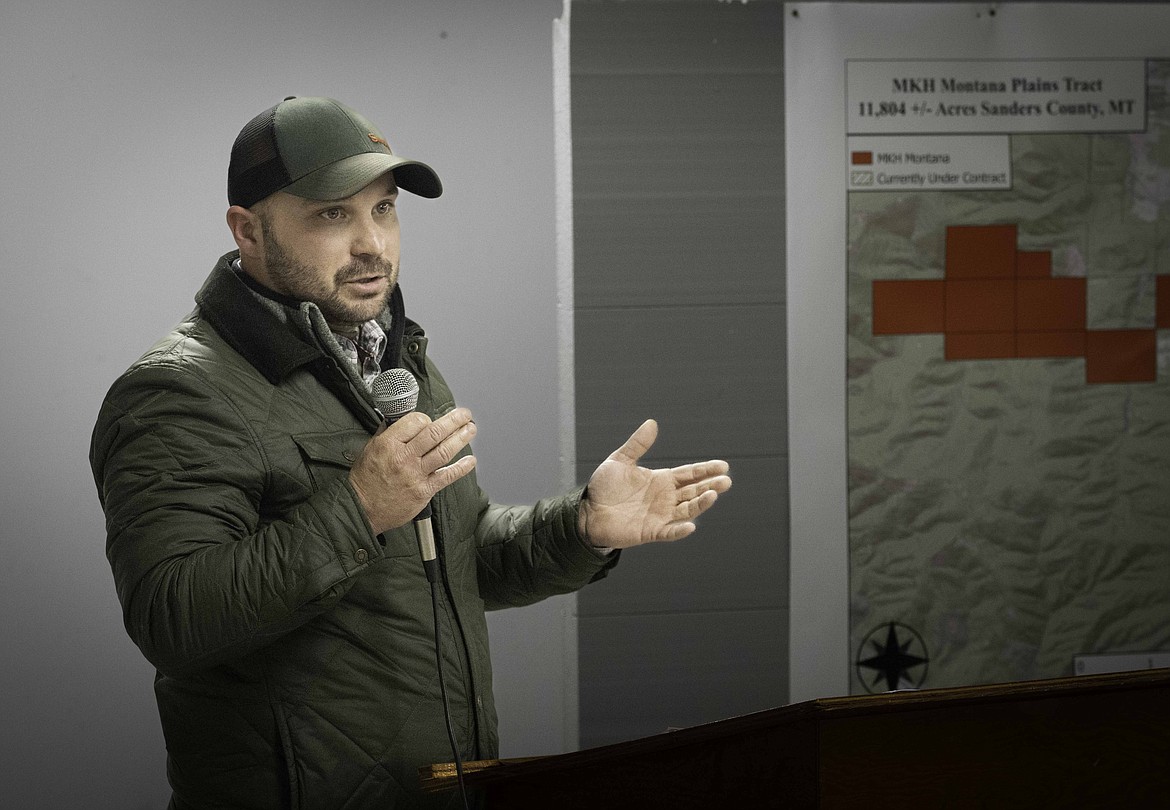 John Hickman, land broker for MKH, speaks at a public meeting in Plains last week. (Tracy Scott/Valley Press)