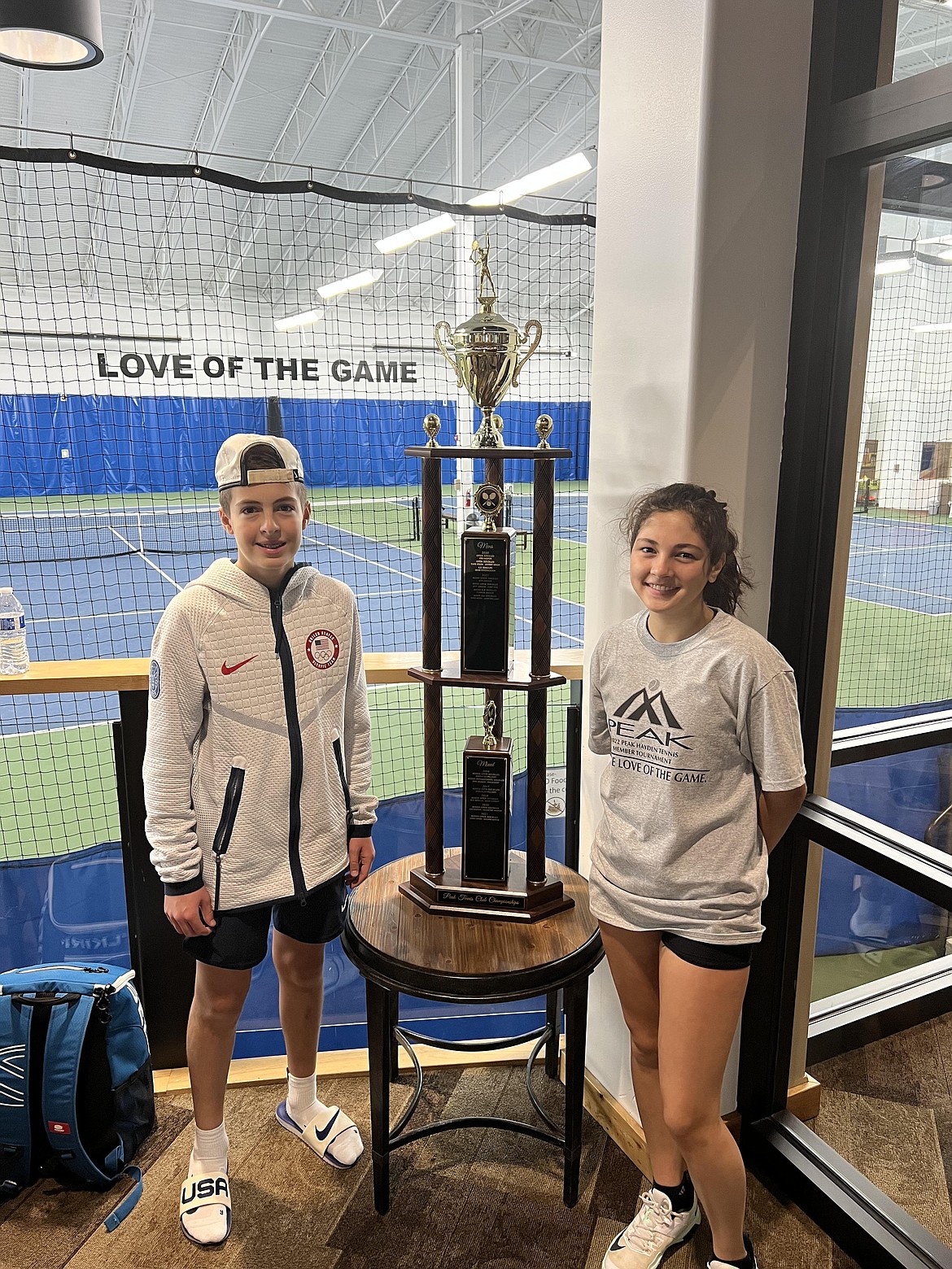 Courtesy photo
The open mixed doubles champions at the recent Peak Hayden member tennis tournament were, from left, Grant Johnson and Caitlin Combes, who defeated Doug Conboy and Sue Servick 6-3, 4-6, 10-6.