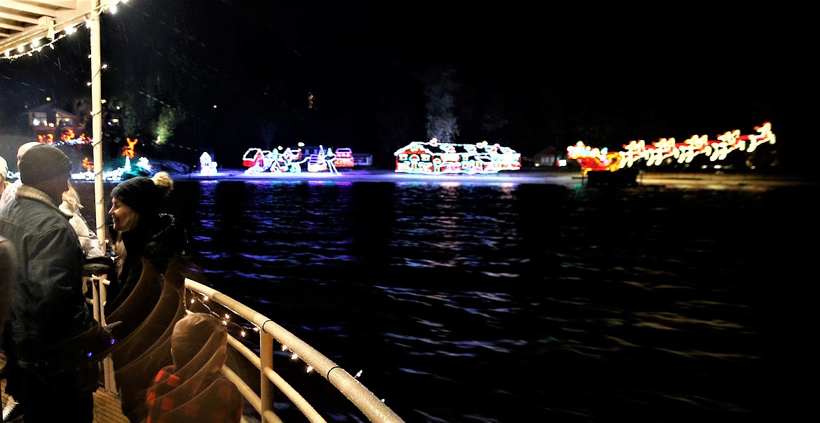 The lights of the North Pole shine bright during Tuesday night's Journey to the North Pole Cruise across Lake Coeur d'Alene.
