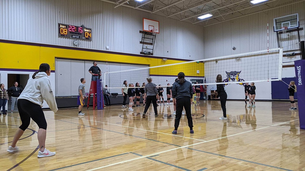 The Kellogg Middle School assembly ended with a volleyball game between the most athletic KMS teachers and the eighth-grade volleyball team.