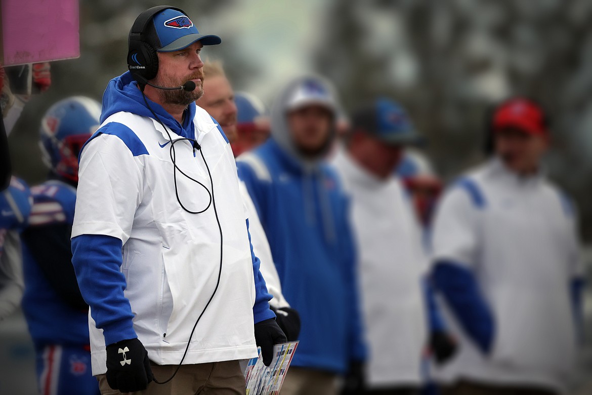 Bigfork head football coach Jim Benn on the sidelines during the State B playoffs this season. Benn has been helping guide his players both on and off the field for nearly 30 years. (Jeremy Weber/Daily Inter Lake)