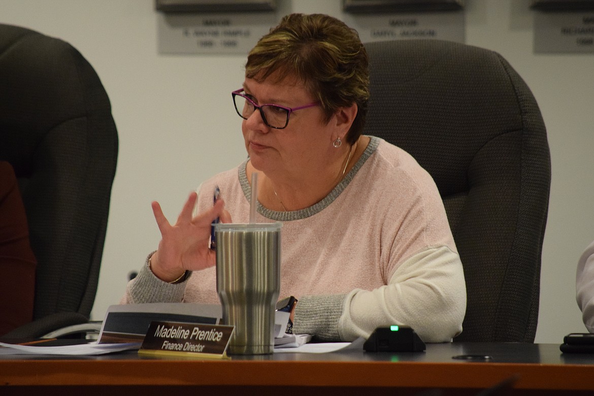 Moses Lake City Finance Director Madeline Prentice outlines the city’s proposed $111 million 2023 budget at a regular meeting on Tuesday. The council unanimously adopted the budget, which includes $15 million for a new police station on North Central Drive, paving several gravel streets and the installation of solar panels on the roof of the civic center.