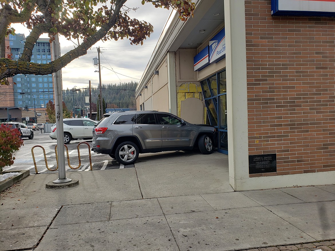 A vehicle driven by Coeur d'Alene resident John Powers, 69, crashed into the United States Postal Service building at Seventh Street and Lakeside Avenue late Friday morning. Police said it was unclear whether it was a mechanical or operator error, as of press time.