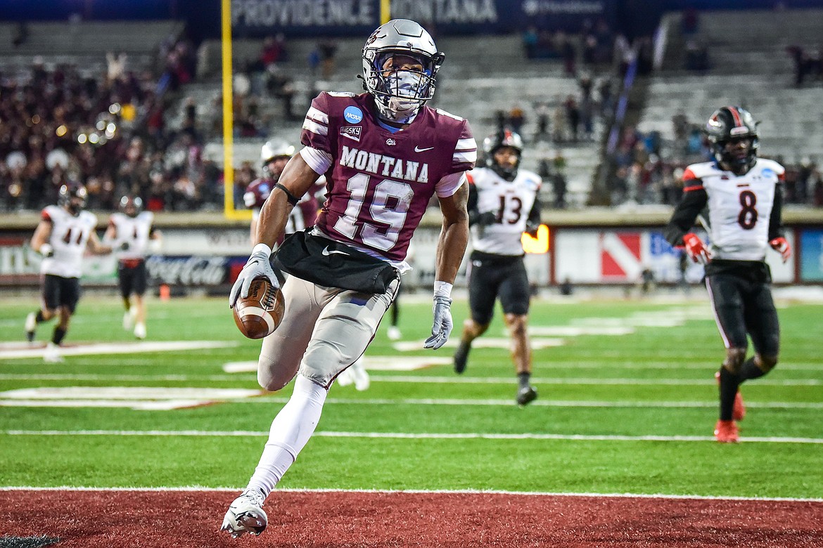 Grizzlies kick returner Malik Flowers (19) returns a kickoff 80 yards for a touchdown in the third quarter of an FCS playoff game against Southeast Missouri State at Washington-Grizzly Stadium on Saturday, Nov. 26. (Casey Kreider/Daily Inter Lake)