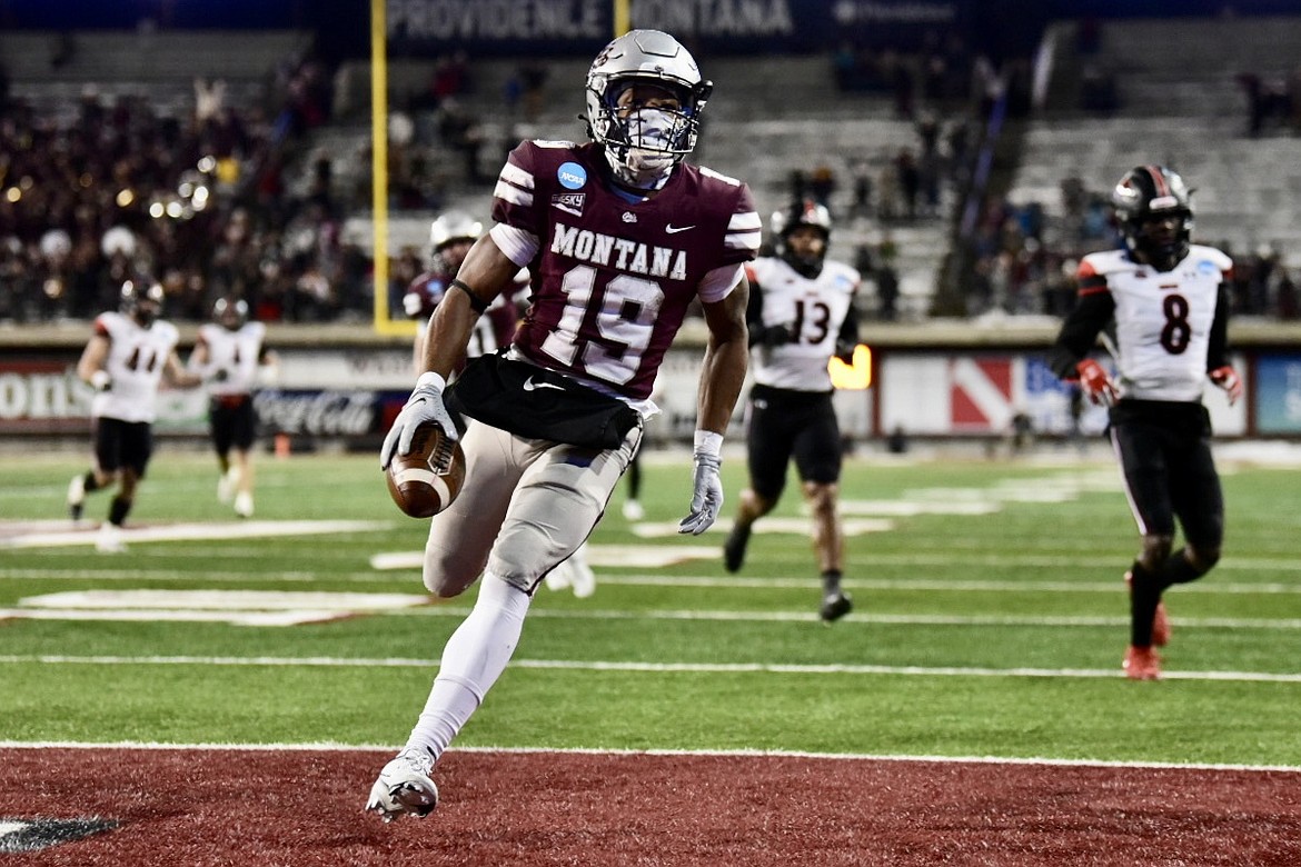 Montana kick returner Malik Flowers (19) returns a kick 80 yards for a touchdown in the third quarter of an FCS playoff game against Southeast Missouri State at Washington-Grizzly Stadium on Saturday, Nov. 26. (Casey Kreider/Daily Inter Lake)