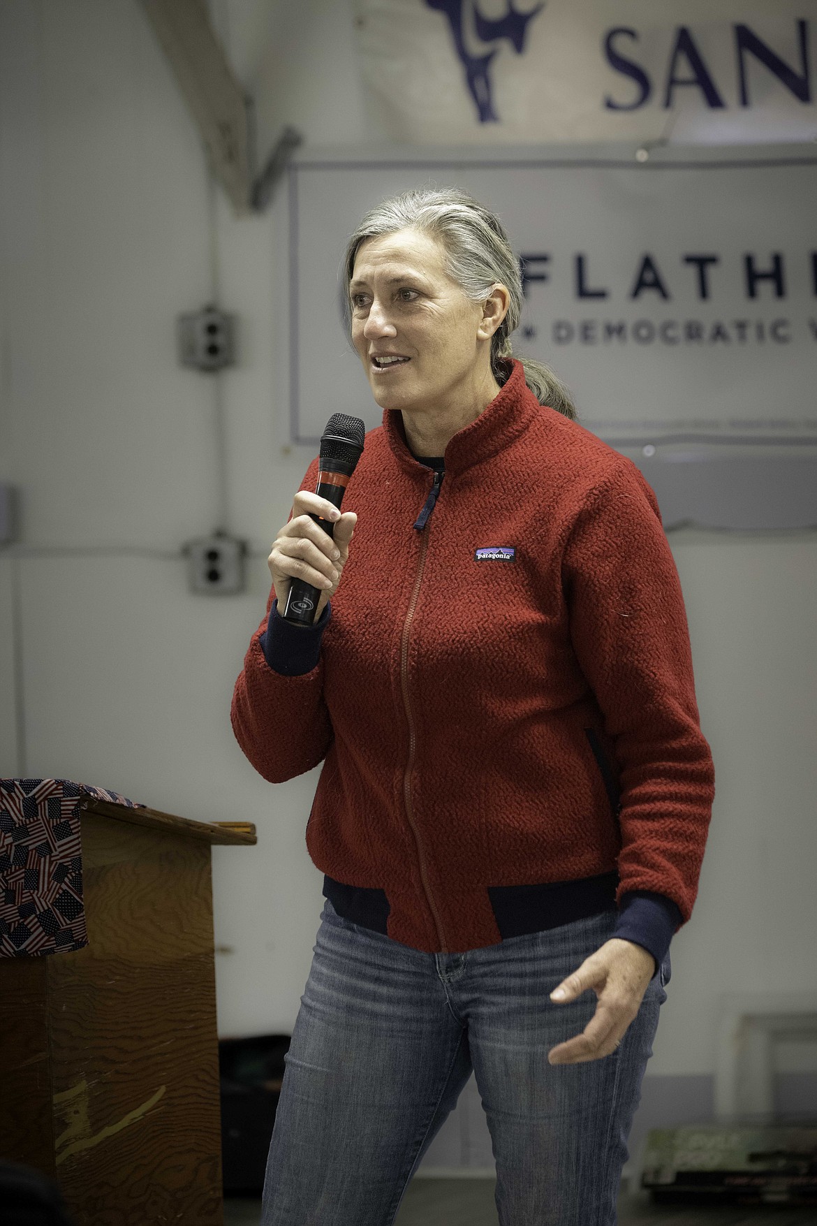 Monica Tranel speaks at a Sanders County Democrats event in Plains last week. Tranel lost her bid for Montana's western district U.S. House seat in the Nov. 8 election. (Tracy Scott/Valley Press)