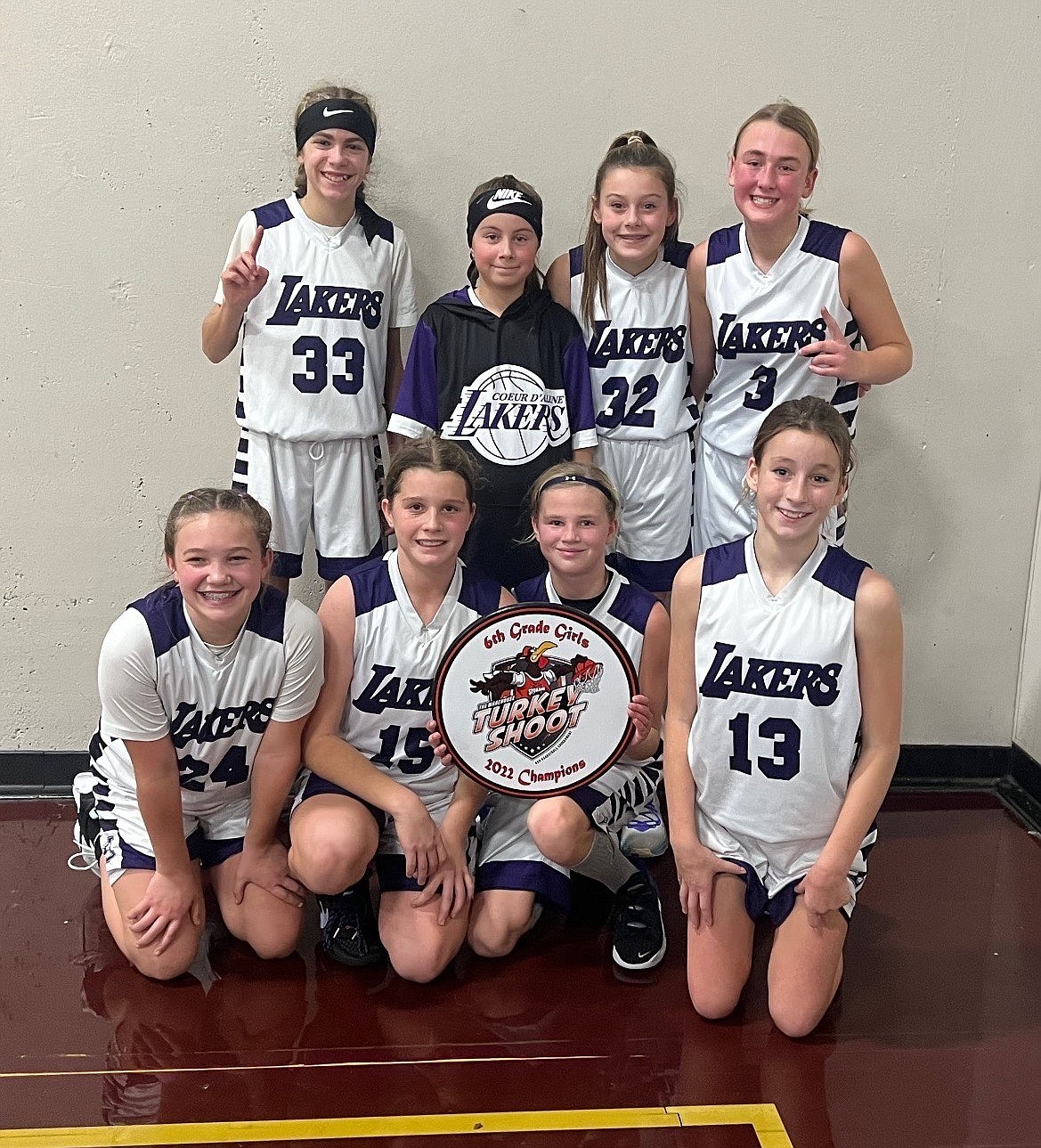 Courtesy photo
The Coeur d'Alene Lakers sixth grade girls AAU basketball team went 4-0 to win the 2022 Turkey Shoot Tournament at the Warehouse in Spokane. In the front row from left are Emmerson Cummings, Savannah Stevens, Brynlee Johnston and Noelia Axton; and back row from left, Allie Jenkin, Jaycee Bateman, Gretah Angle and Payton Brown.
