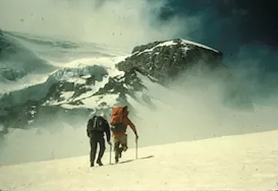 Two climbers on Mount Rainier in 1981. According to the Mount Rainier National Park website, attempts to reach the summit at more than 14,000 feet high have increased in recent decades.