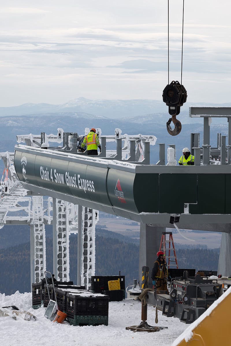 Crews install the top terminal of the Snow Ghost Express at Whitefish Mountain Resort this fall. (Photo courtesy of Whitefish Mountain Resort)