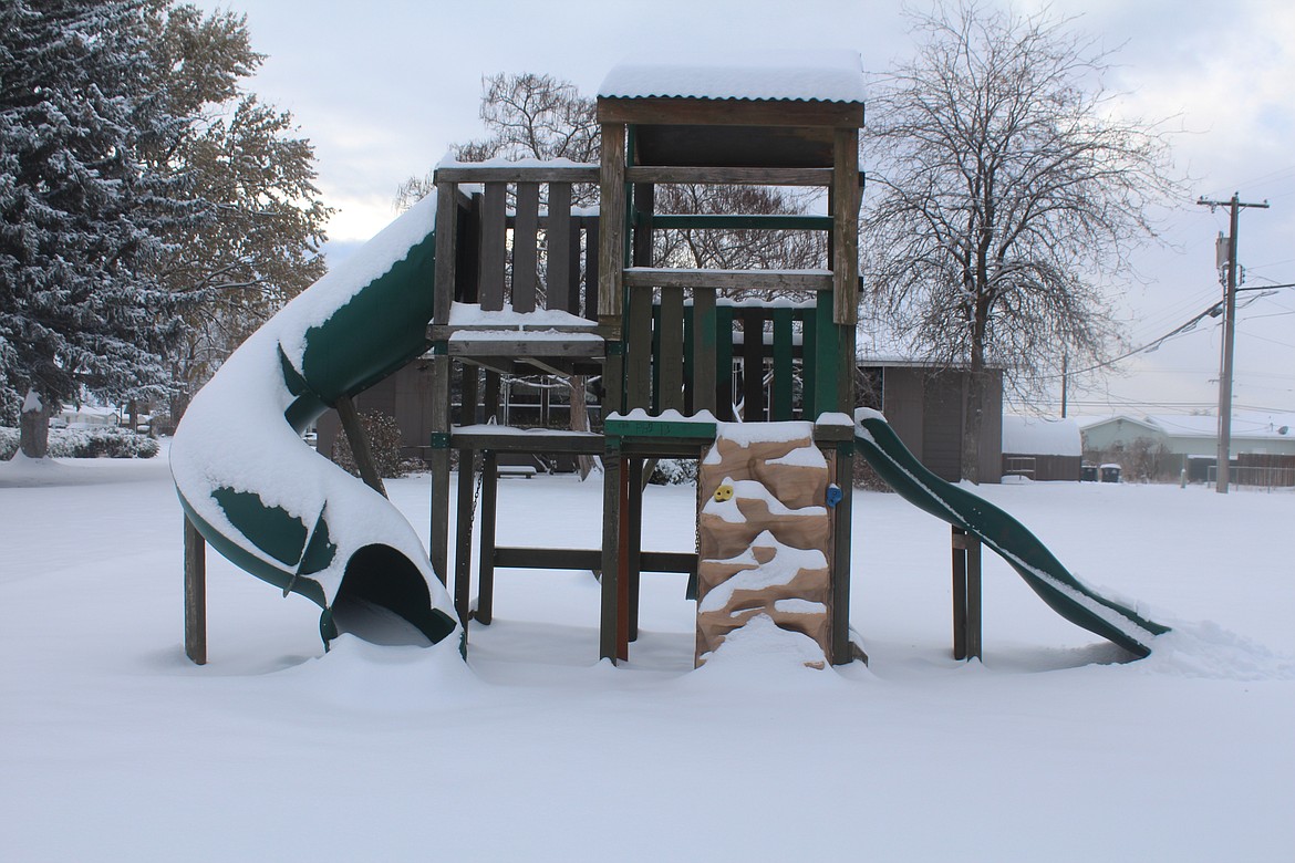 A playground toy waits for better - and less snowy - days in a Moses Lake park.
