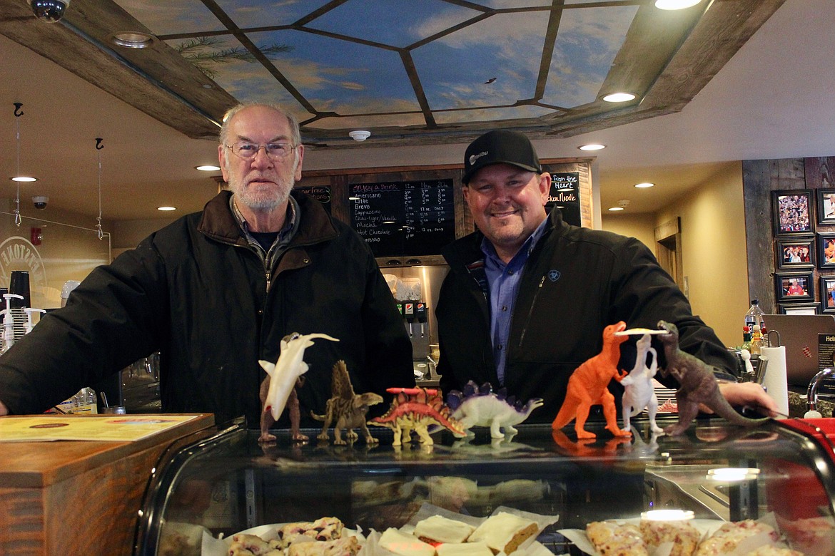 Dave Vale and Marcus Shahen stand behind the counter of the Pocketstone Cafe on Nov. 19, 2022. (Taylor Inman/Bigfork Eagle)