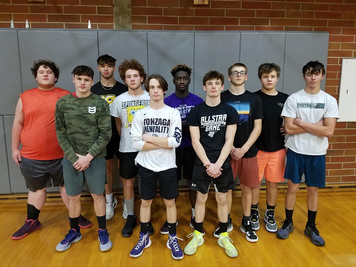 The Mullan Jr./Sr. High School boys basketball team (from left) are Blake Knoll, Alex Trogden, Josh Acheson, Austin Zingler, Stephen Petit, Kofi Appiah, Logan Petit, Trystan Zingler, Colten Imes and Floyd Nelson. Not pictured: Talan Rupp Connors and Noah Ayers.