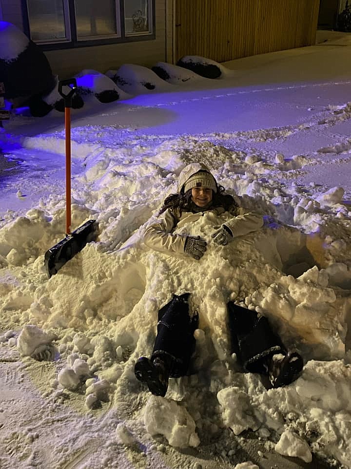 Zoie takes a short rest in her snow bed after working hard shoveling snow in Ephrata last week. Photo provided by Sheryl Hansen Dotson.