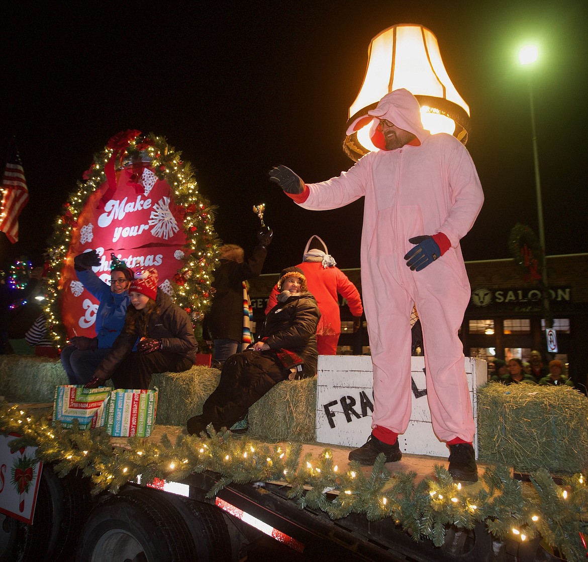 Ralphie, attired in his pink bunny costume, was part of Cherry Valley Elementary's Make Your Christmas Story Great float, named Best of Parade in Polson's Parade of Lights. (Kristi Niemeyer/Lake County Leader)