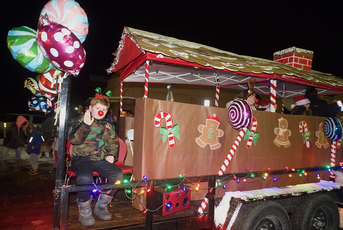 Rudolph waves during the Polson Parade of Lights. (Kristi Niemeyer/Lake County Leader)