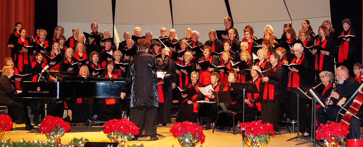 The Valley Voices Community Choir performing at the 2019 holiday concert, the choir’s upcoming concert Dec. 10 and 11 at the Flathead High School Auditorium will be the first since the pandemic.