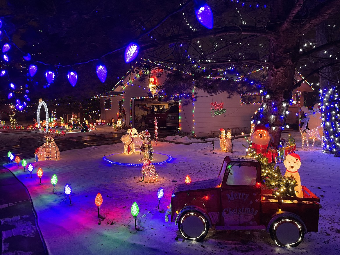 Brady Wiltbank’s bright and colorful lights won him first place in the residential category of Light Up Moses Lake 2021.