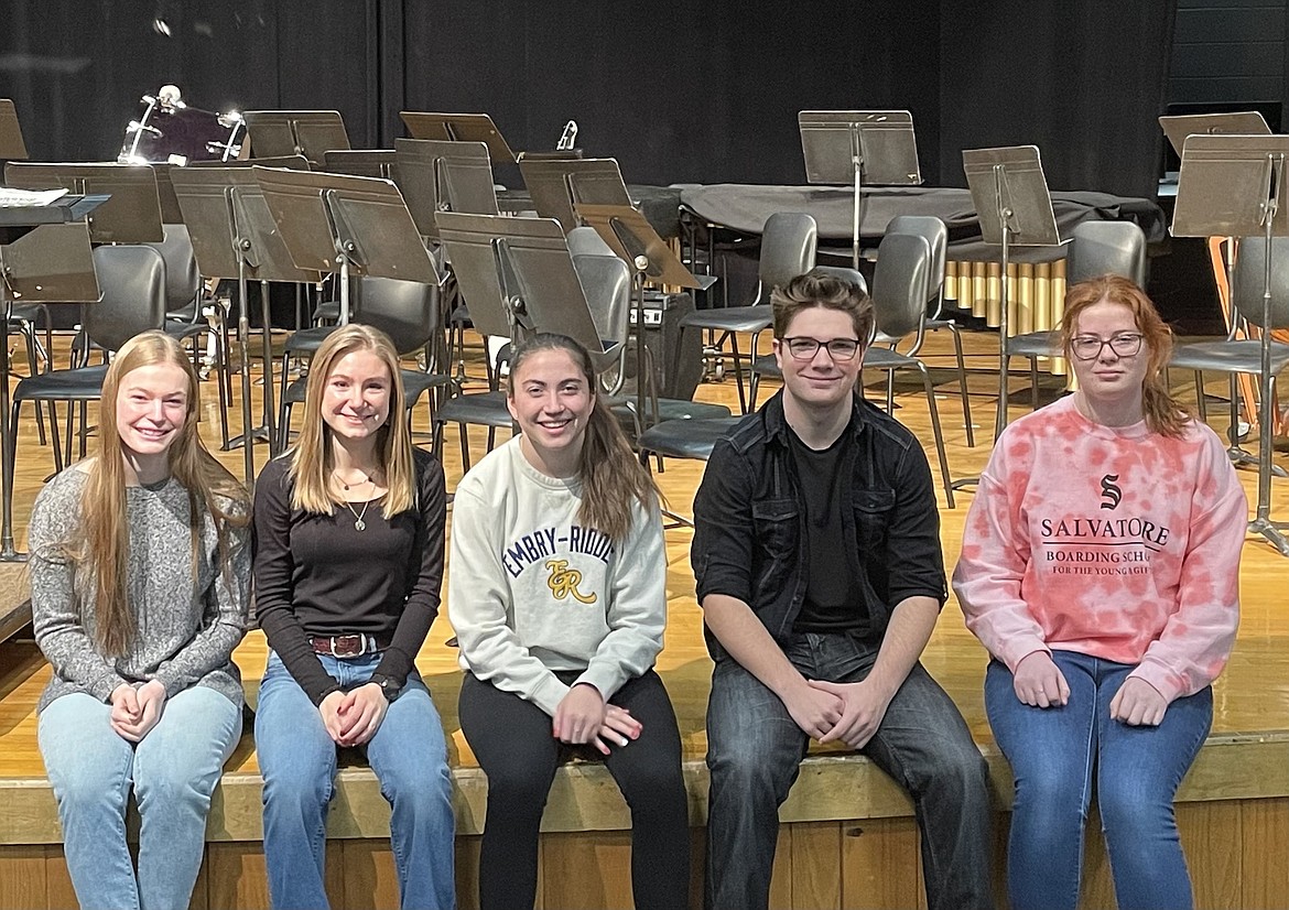 Polson High's All-Northwest choir and band participants include Piper Hoxie, Adison Carlson, Aspen McKee, Peyton Devlin and Faith Combs (Alexandra Haynes missed the photo session). (Courtesy photo)