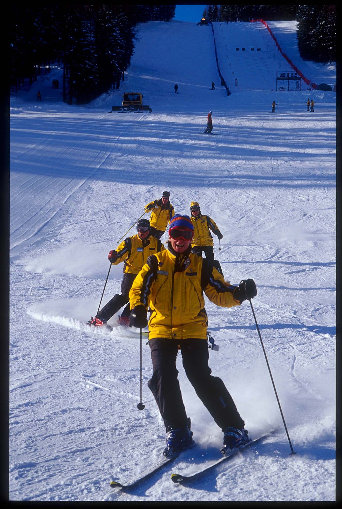Skiers enjoy the corduroy at Big Mountain in the mid-2000s. (Photo courtesy of Whitefish Mountain Resort)