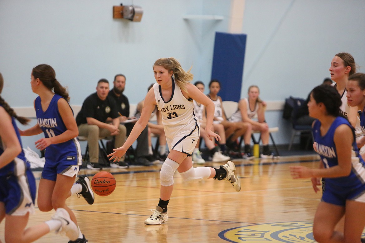 MLCA/CCS senior Kali Kast, who scored her 1,000th career point on Saturday, dribbles up the court against Manson on Tuesday.