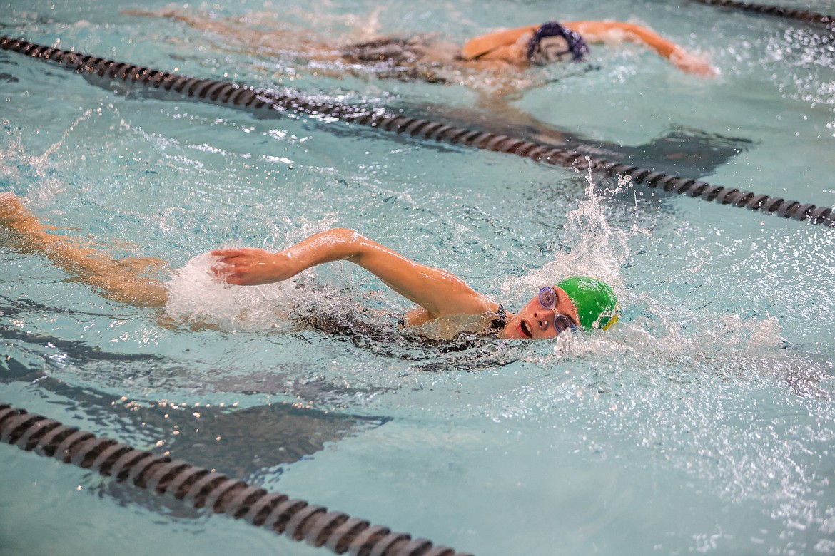 Whitefish sophomore June Callaway competes in the freestyle event on Saturday in Kalispell. (JP Edge photo)