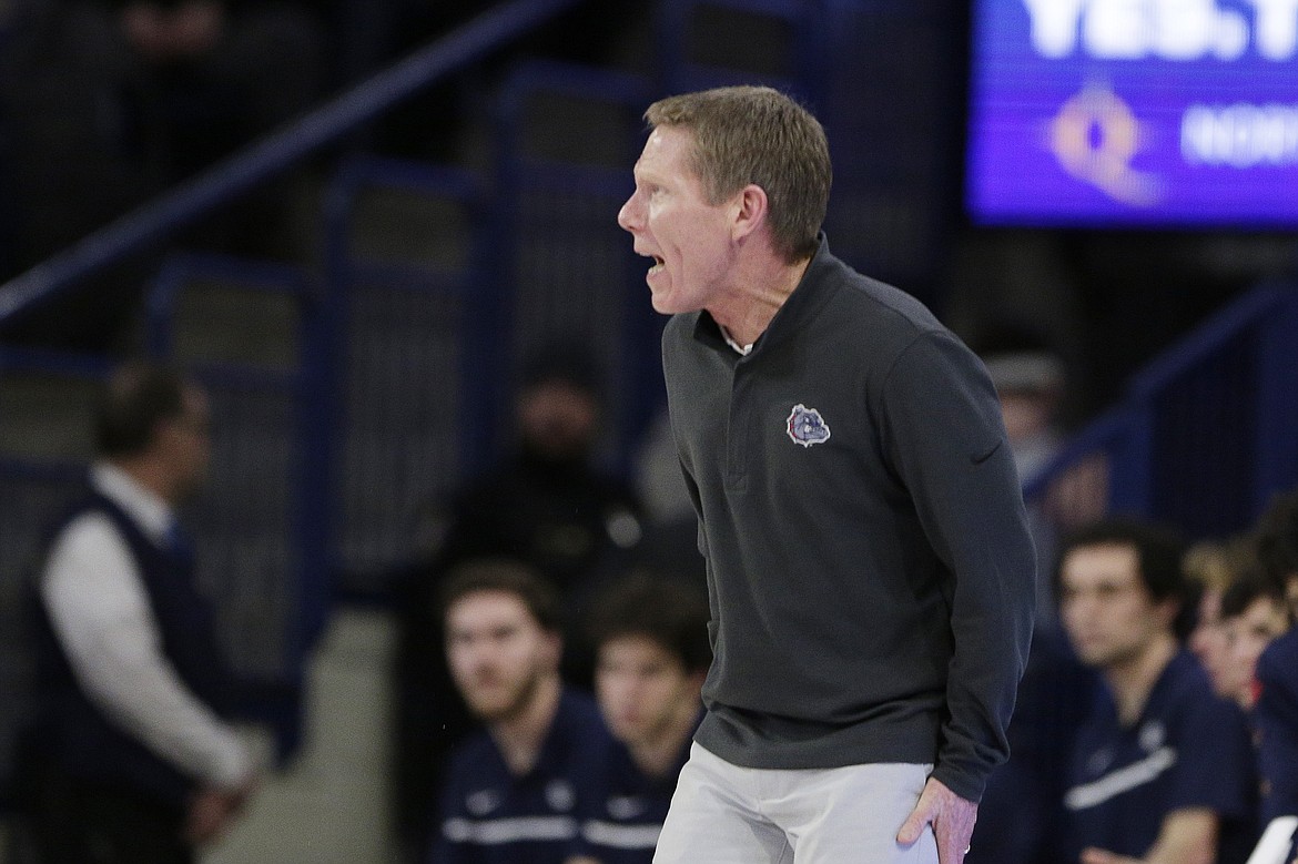 Gonzaga head coach Mark Few directs his team during the first half of an NCAA college basketball game against Northern Illinois, Monday, Dec. 12, 2022, in Spokane, Wash.